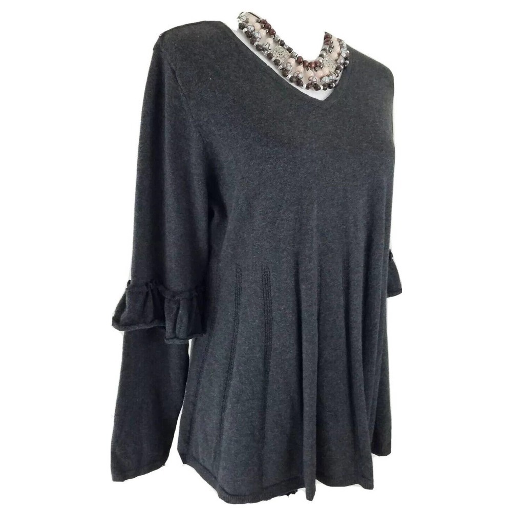 Style & Co Woman~Plus Sz 0X~Dark Gray Ruffled-Sleeve Pullover Stretch NWT$56.50